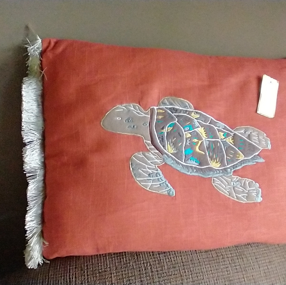 Pillows NWT Silk Embroidered & Fringe on Linen/Cotton zip Closure Pillow